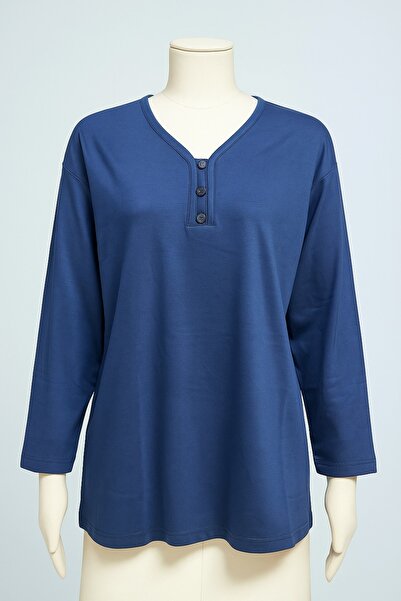 FATELLA Plus Size 3 Button V-Neck Mother Combed Cotton Blouse – Relaxed Fit