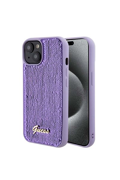 Guess Carcasă pentru iPhone 15, Metal cu Paiete, - Violet