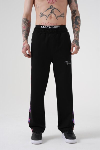 Machinist Men's Motıvate Yourself Printed Organic Cotton Oversize Black Sweatpants