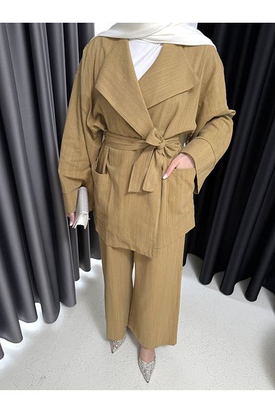 Melike Tatar Belted Linen Suit 3-2280