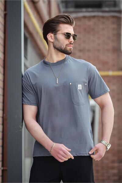Madmext Smoked Pocket Crew Neck Basic T-Shirt E7149