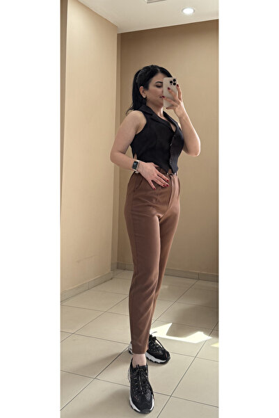 FEMİNEER.com Lastikli Kemerli Kumaş Pantolon