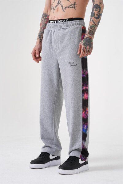 Machinist Ανδρικό Motıvate Yourself εμπριμέ από οργανικό βαμβάκι Oversize Grey Melange παντελόνι