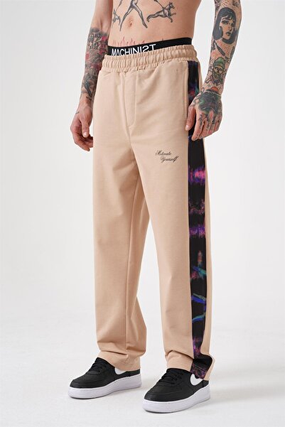 Machinist Ανδρικό Motıvate Yourself εμπριμέ από οργανικό βαμβάκι Oversize μπεζ φούτερ