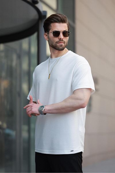 Madmext Tricou pentru bărbați Ecru Basic Crew Neck E7133