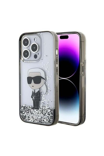 Karl Lagerfeld Case For Iphone 15 Pro Max, Liquid Glitter Hardcase, - Transparent Glitter