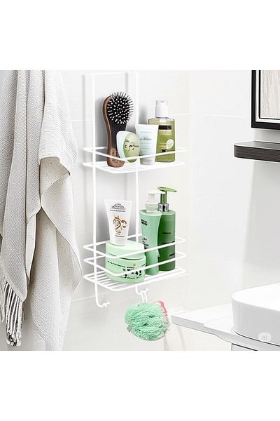 Sas Haus Long Lasting Stainless 2 Tier Hanging Shower Rack - Soap Dispenser, Shampoo Holder, Shower Rack - White