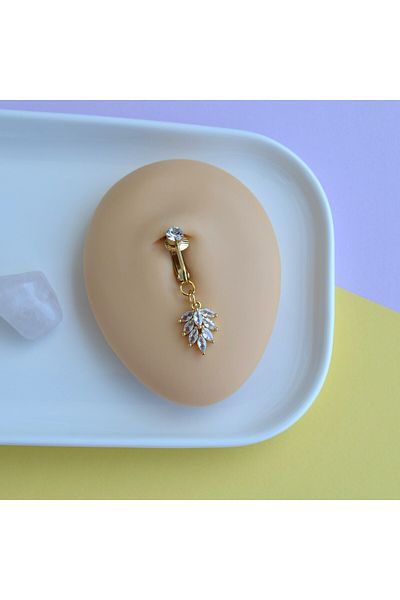 Heppii Non-Perforated Leaf Dangle Pinch Clip on Belly Button Piercing Belly Piercing