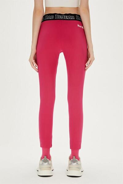 Bad Bear Supple Fuchsia Pink Logo Printed Long Women's Tights