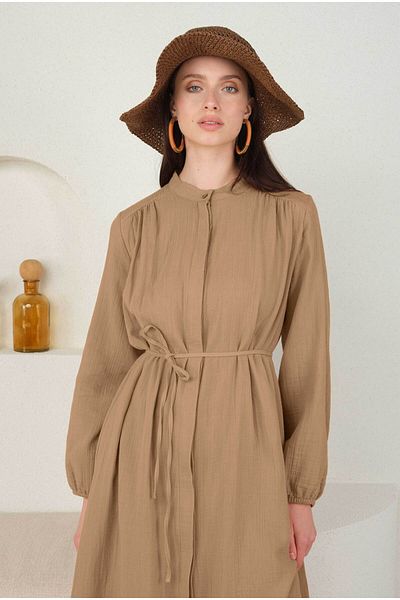 HEQA Long Muslin Shirt Milk Coffee