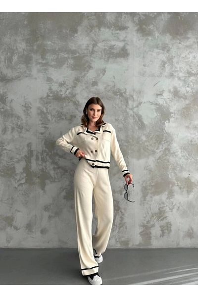 Butik Stripe Detailed Cardigan Trousers Double Set
