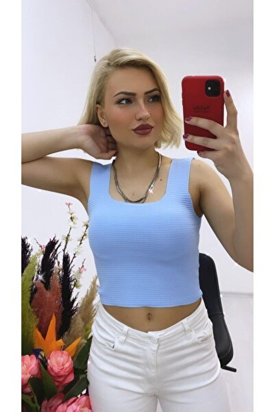 As Collection Blue Thick Strap Square Collar Women's Blouse