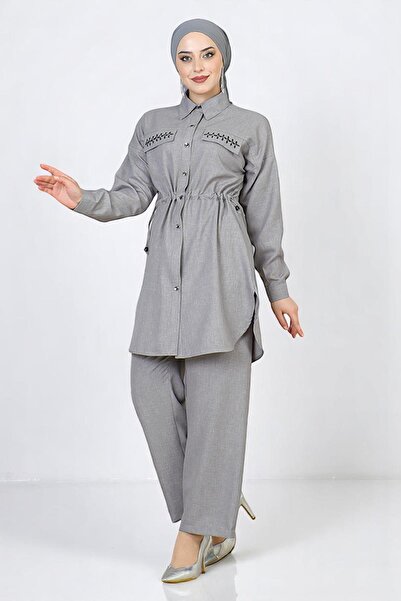 Missvalle Κοστούμι με κορδόνια στη μέση γκρι 19220