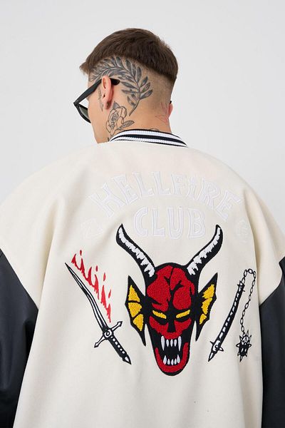 Machinist Men's Hell Fire Club Oversize Bomber Jacket Ecru
