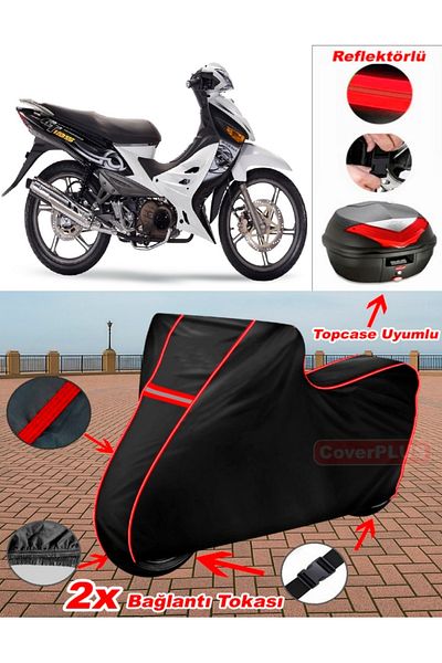 CoverPlus Modenas GT135 Tarpaulin BLACK Topcase Rear Bag Compatible Motor Canvas (Red Stitched)