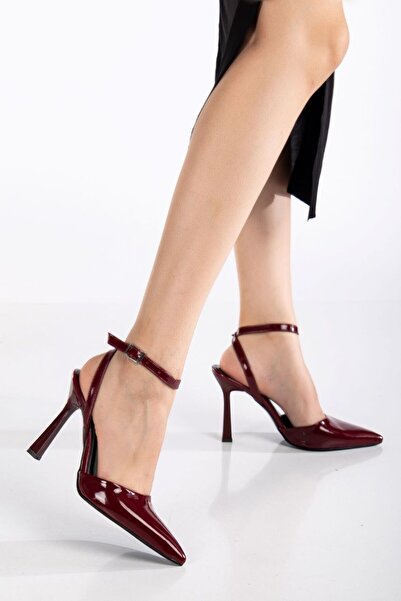 İA İLERİADIM Dámské vínové pruhované lakované boty na podpatku Získejte své vlastní číslo