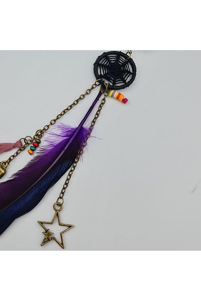 SE Jewellery Collection Selin Ersoy Bohemian Purple Feather Dream Catcher Dangle Single Earrings – Bead and Figure Detail