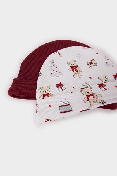 DeFacto Baby Boy Newborn Patterned 2-Piece Cotton Beanie F5050A5Ns