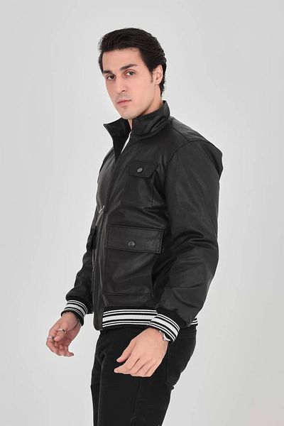 MODA Men's Zippered Fiber and Lined Faux Leather Jacket - Black
