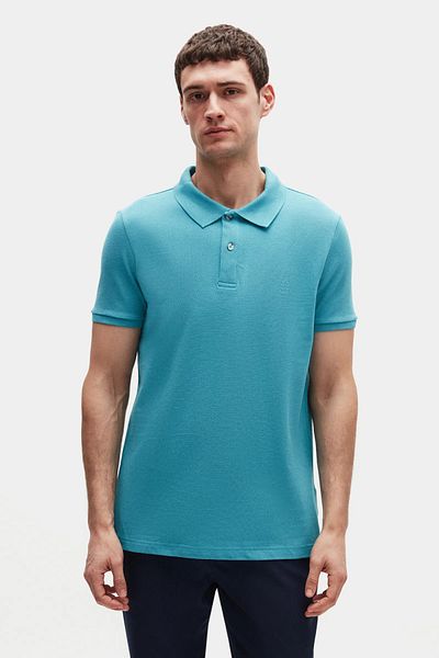 D'S Damat Ds Damat Regular Fit Turquoise/Light Turquoise/White Pique Textured 100% Cotton Polo Neck T-Shirt