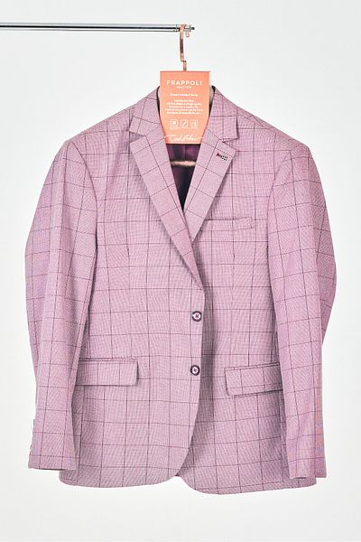 Frappoli Girino Men's Light Burgundy Plaid Poliviskon Fabric Sports Blazer Jacket (Large Size-Oversize)