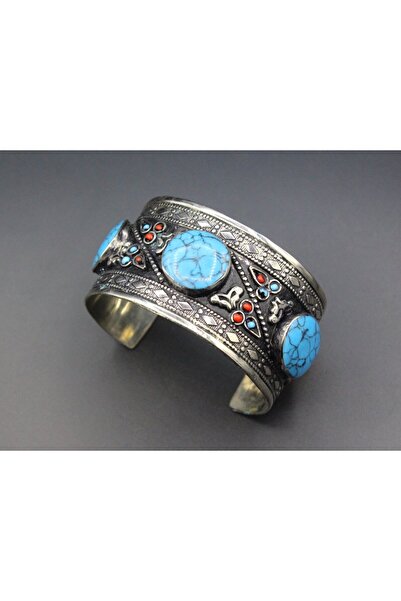 Store Afgan Kelepçe Bileklik, Mineli Turkuaz Taşlı Bileklik, El Yapımı Bilekl...