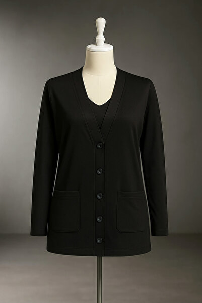 nacar çarşı Cardigan negru subțire din bumbac pieptănat pentru femei