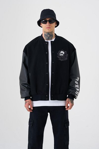 Machinist Men's Go to War Oversize Black Bomber Jacket