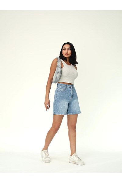 Zeo Basic PANTALONI SCURȚI CU PICIOR TUBULAR DIN DENIM ÎNVECHIT
