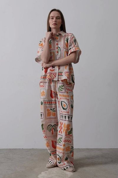 nedo7 Printed Short Sleeve Trousers Set - Stone-Orange