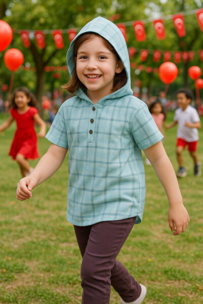 Hilal Akıncı Kids Girl's Hooded Short Sleeve Shirt Gray Denim Leggings 2-Piec...