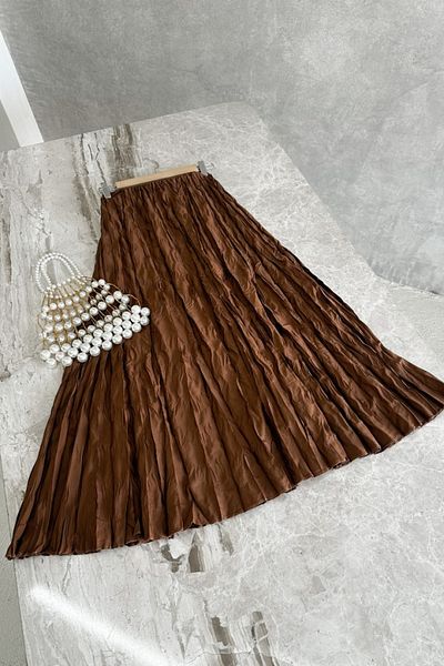 Poliyance Mati Brown Ζαρωμένη μακριά φούστα