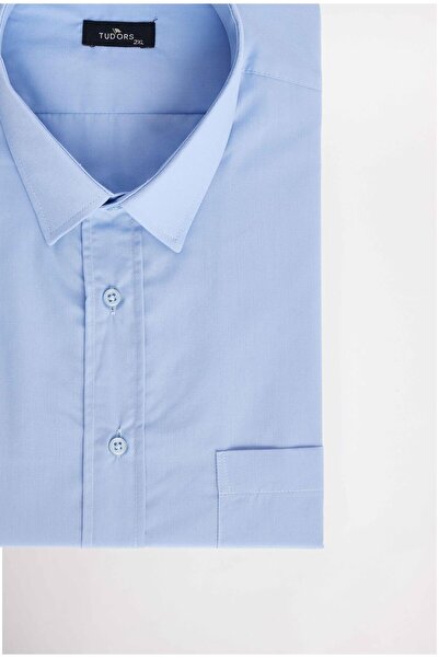 Tudors Nagy méretű, rövid ujjú sima nyakkendős Easy-Iron Blue férfi ing
