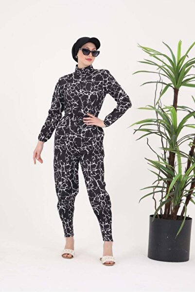 NS Tasarım Tesettür Mayo Μαρμάρινο σχέδιο Hijab Αλεξίπτωτο υφασμάτινο μαγιό