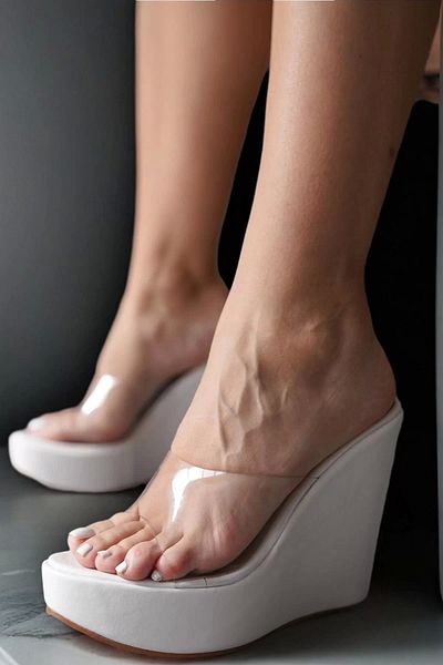 PayBuy Women's Transparent Banded Wedge Heel Slippers Modern Comfortable Design