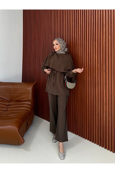 Melike Tatar بدلة مفصلة بشال مودال 32-2357
