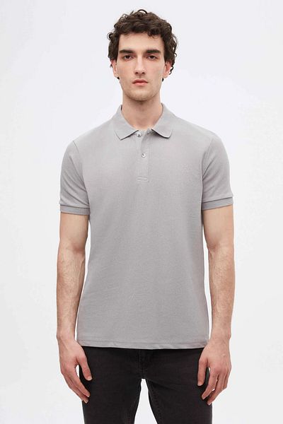 D'S Damat Ds Damat Regular Fit Anthracite/Grey/White Pique Textured 100% Cotton Polo Collar T-Shirt