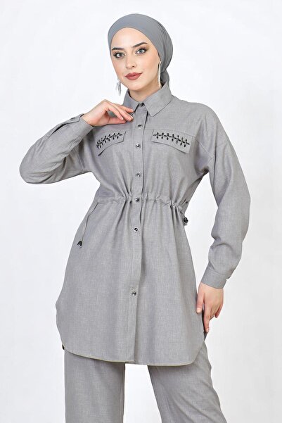 Missvalle Κοστούμι με κορδόνια στη μέση γκρι 19220