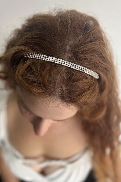 TakıDolabı Coroană cu trei rânduri de zirconiu de culoare argintie