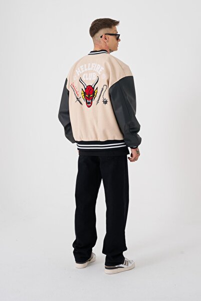 Machinist Erkek Hell Fire Club Oversize Bomber Ceket BEIGE