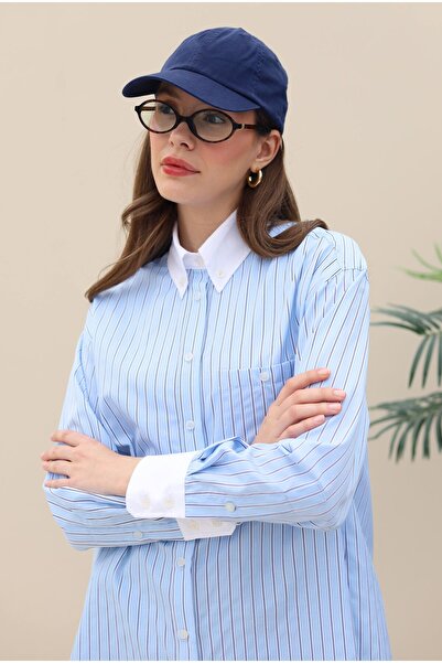 HEQA Сорочка з коміром і манжетами, синя