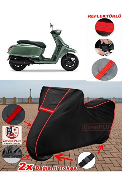 CoverPlus Lambretta X300 Tarpaulin Black Motorcycle Tarpaulin Engine Cover Te...