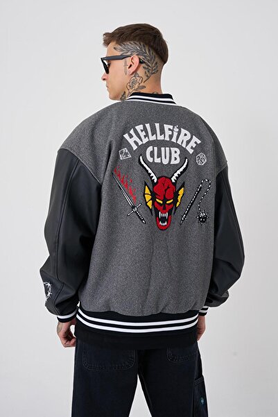 Machinist Erkek Hell Fire Club Oversize Bomber Ceket ANTRASİT