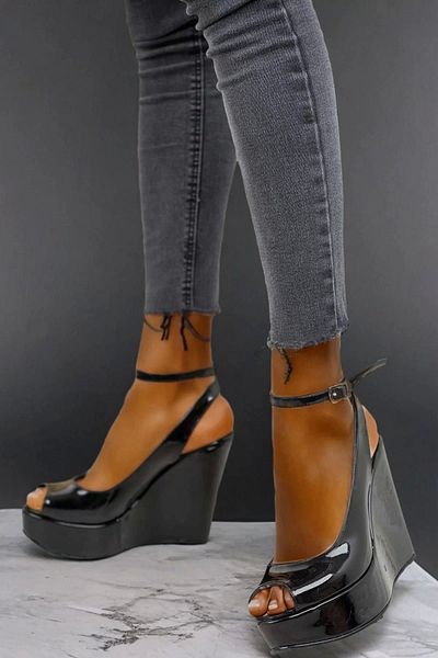 PayBuy Women's Elegant Shoes Back Open Barette Wedge Heeled Shoes Special Design Evening Dress Shoes