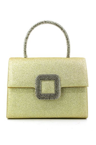 Çanta Sepetim Women's Silver Silvery Stone Buckle Detailed Portfolio Stone Handle Evening Dress Bag
