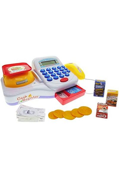 toystime لعبة تسجيل نقدي LUCKYDA مزودة بصوت وضوء وميكروفون وماسح ضوئي وبطاقة ائتمان محاكاة للأطفال