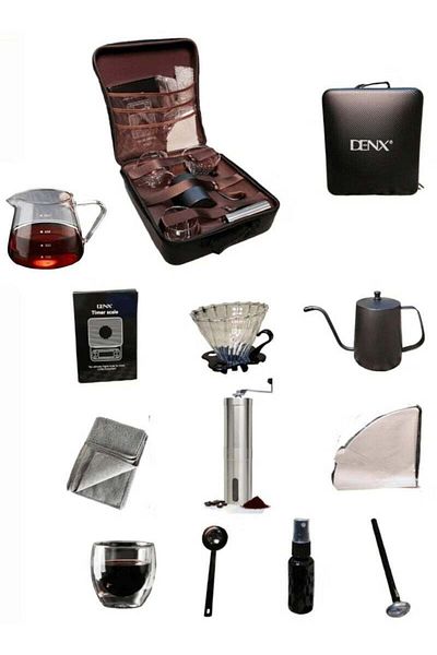 Denx طقم V60 مكون من 12 قطعة لتنقيط القهوة مع حقيبة أدوات