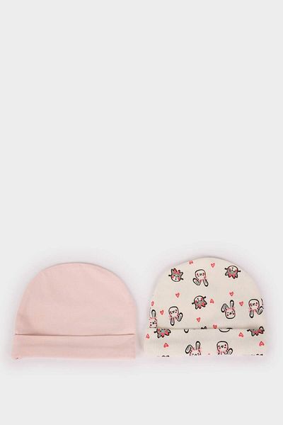 DeFacto Baby Girl Newborn Patterned 2-Piece Cotton Beanie F5051A5Ns