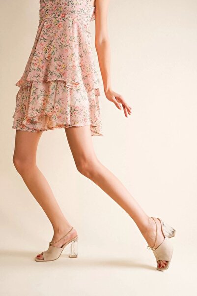 PayBuy Women Elegant Shoes Chain Detailed Transparent Heeled Slippers Customized Design Evening Dress Shoes