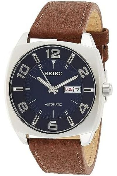 Seiko Men's SNKN37 Stainless Steel Automatic Self-Wind Watch with Brown Leather Band 43.5 mm